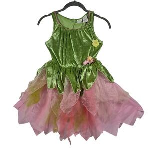 Fairy Dust Girls Green Velvet Pink Tulle Fairy Costume Dress Size M (7-8 Years)